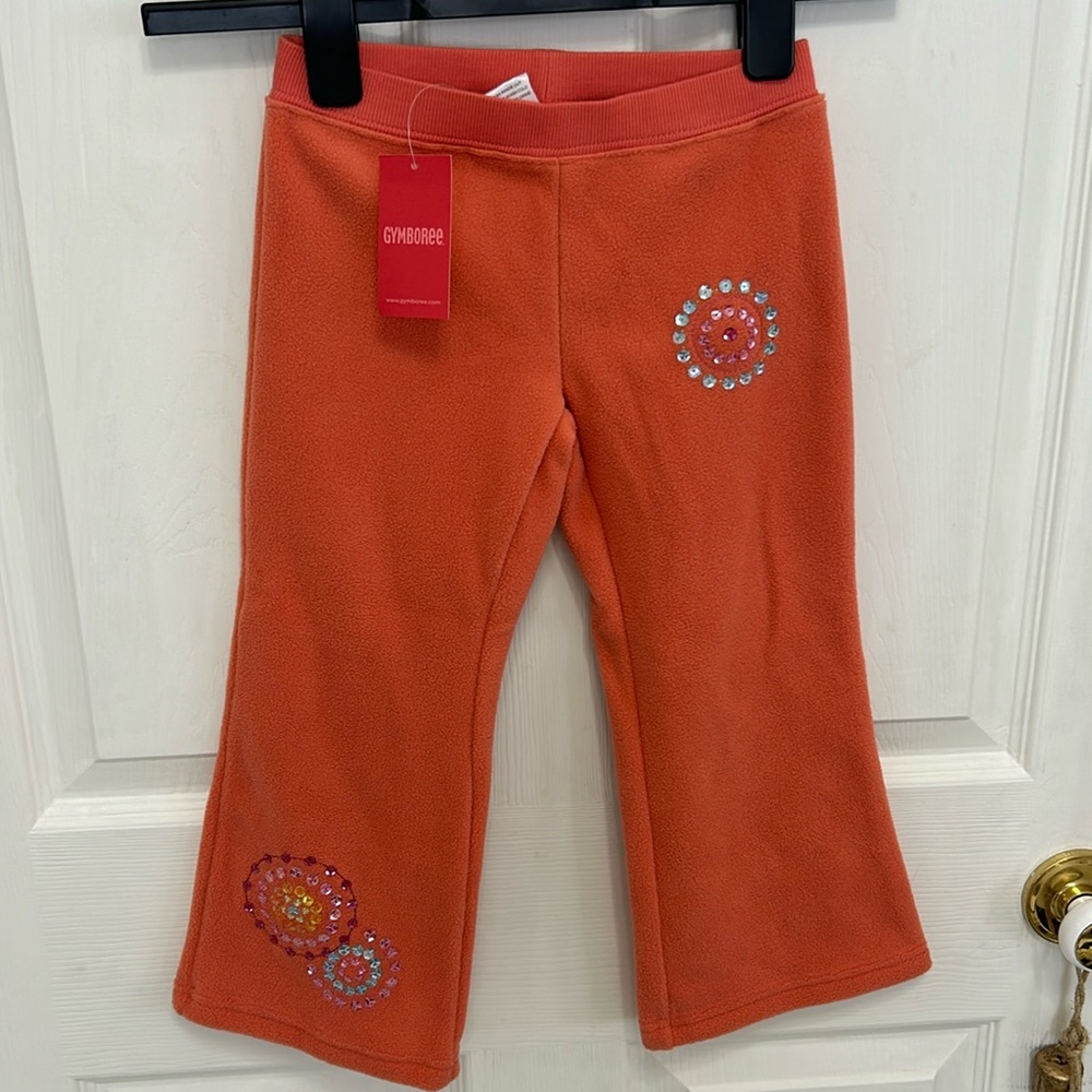 NWT Gymboree Snow Blossom orange sequins circle flower fleece pant size 4